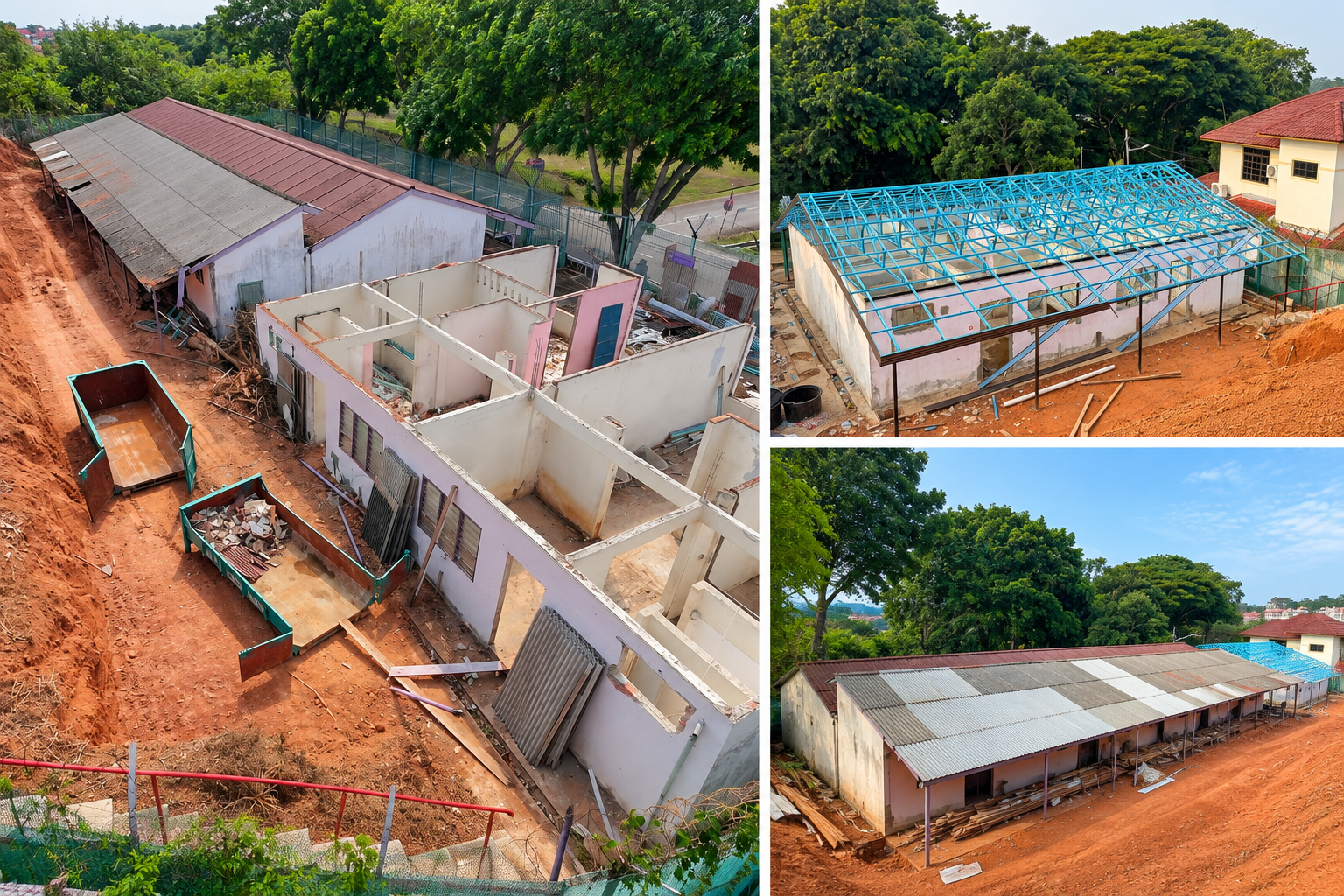 Home construction site aerial collage